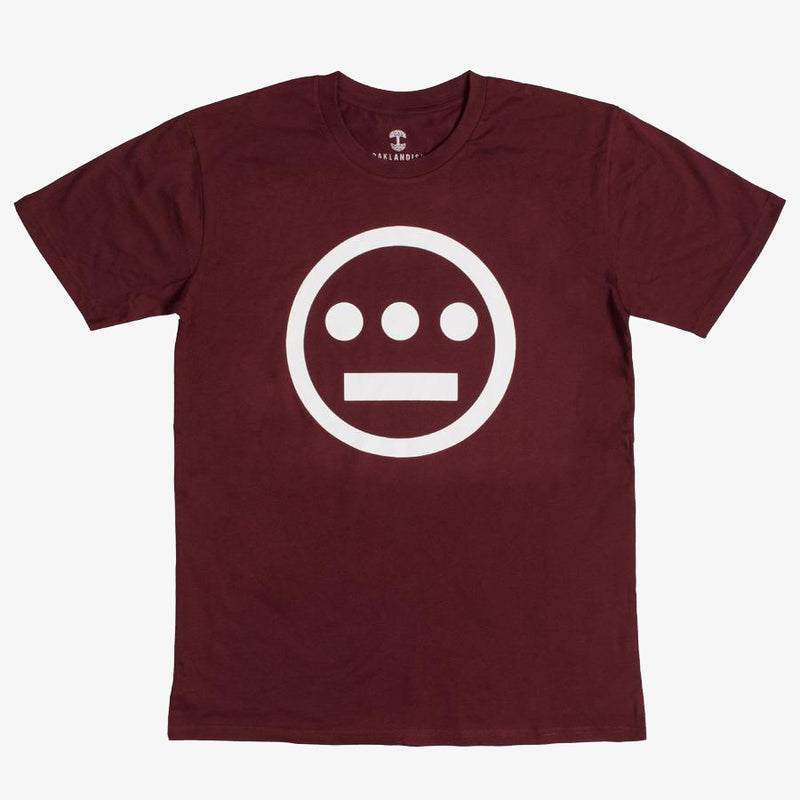 Burgundy t-shirt with white Hieroglyphics Hip-Hop logo on center chest. 