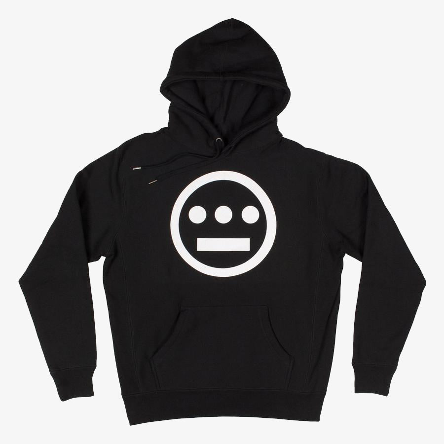 Black hoodie with white Hieroglyphics hip hop logo on the chest.