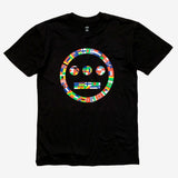 Black t-shirt with Hieroglyphics full-color international flag logo.