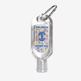 Travel-size hand sanitizer with Oaklandish logo and carabiner.