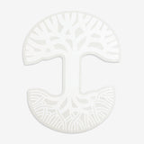 Extra-large-sized white Oaklandish tree logo car window decal.
