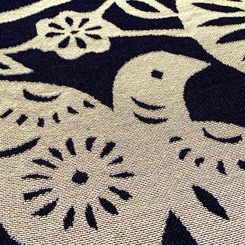 Detailed close up of throw blanket - viva oakland - black and gold -100% cotton