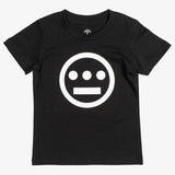 A black toddler tee with a white Hiero hip-hop crew logo on the chest.