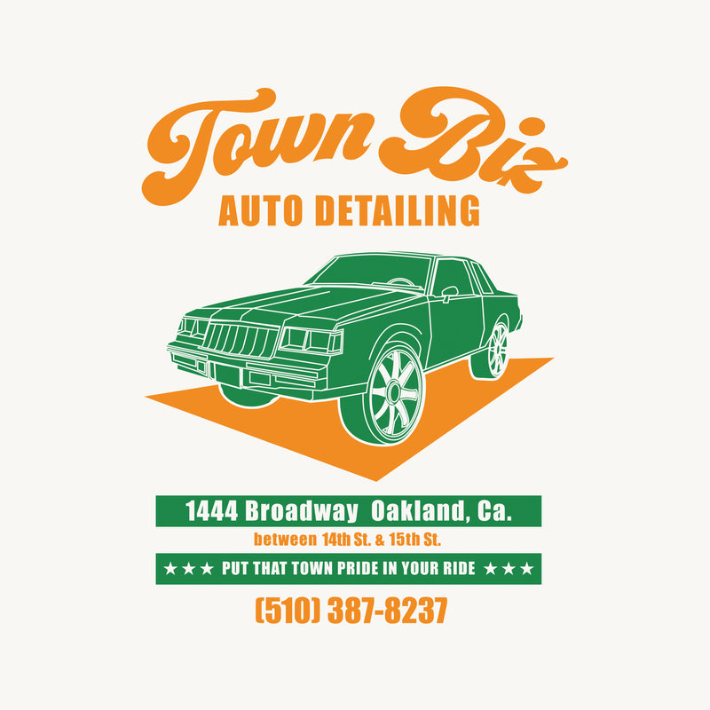 Close-up of Town Biz Auto Detailed ad with car and “Put that Town Pride in Your Ride” tagline.